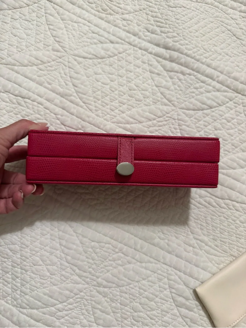 Women's Pink Pottery Barn Leather Jewelry Box with Snap Closure